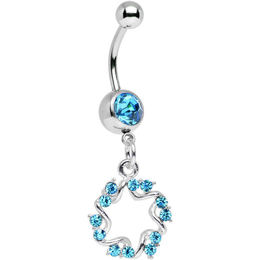 Aqua Gem Twinkling Six Pointed Star Dangle Belly Ring