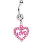 Clear Gem Sparkling Pink Heart Full of Love Dangle Belly Ring