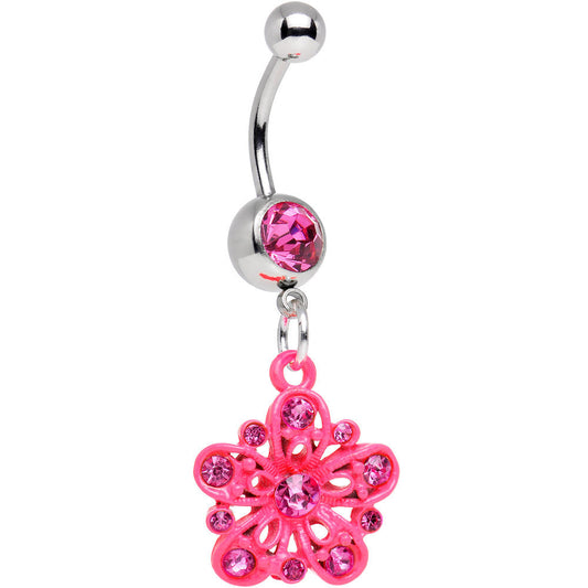 Pink Gem Perfectly Pink Posy Flower Dangle Belly Ring