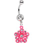 Clear Gem Perfectly Pink Posy Flower Dangle Belly Ring