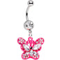 Clear Gem Passionately Pink Butterfly Dangle Belly Ring