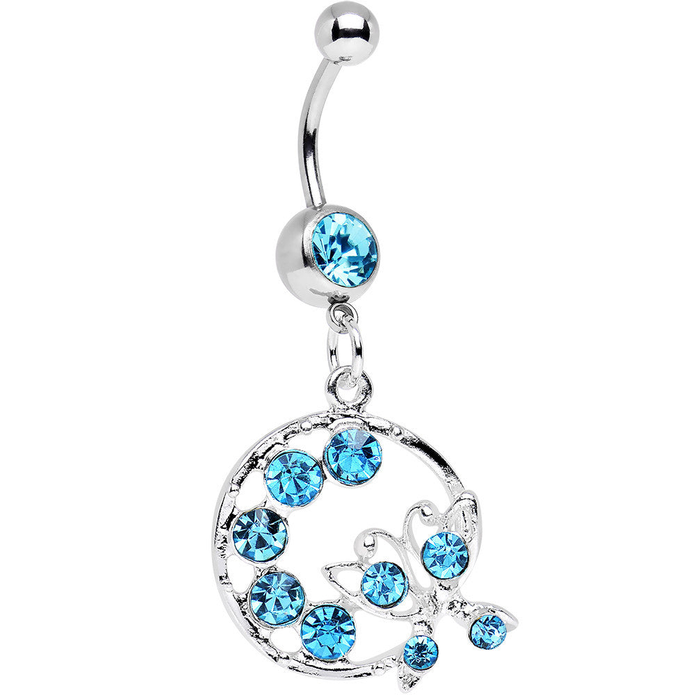 Aqua Gem Wreath and Butterfly Dangle Belly Ring