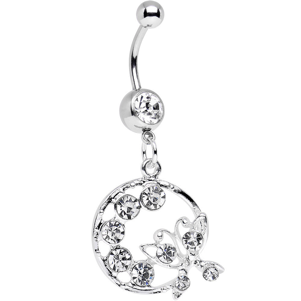 Clear Gem Wreath and Butterfly Dangle Belly Ring