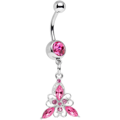 Pink Gem Thrilling Trillium Flower Dangle Belly Ring