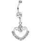 Clear Gem Ornate Hollow Heart Dangle Belly Ring