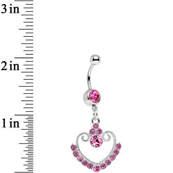 Pink Gem Ornate Hollow Heart Dangle Belly Ring