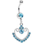 Aqua Gem Ornate Hollow Heart Dangle Belly Ring