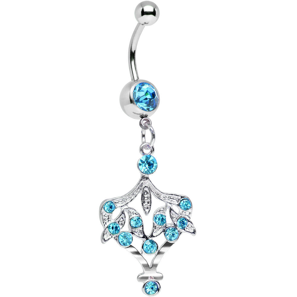 Aqua Grecian Gem Vase Full of Bling Dangle Belly Ring