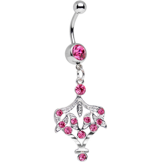 Pink Grecian Gem Vase Full of Bling Dangle Belly Ring