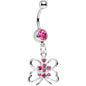 Pink Gem Diving Downward Butterfly Dangle Belly Ring