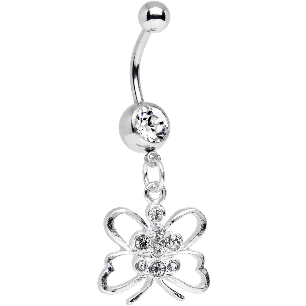 Clear Gem Diving Downward Butterfly Dangle Belly Ring