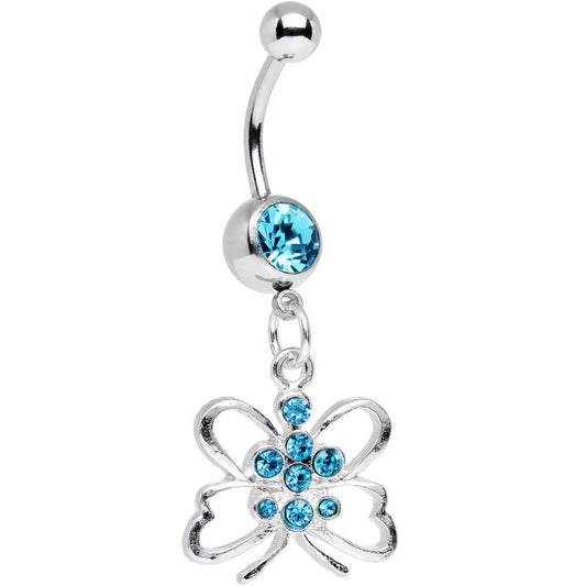 Aqua Gem Diving Downward Butterfly Dangle Belly Ring