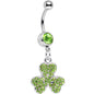 Light Green Gem Almost Lucky Three Leaf Clover Dangle Belly Ring