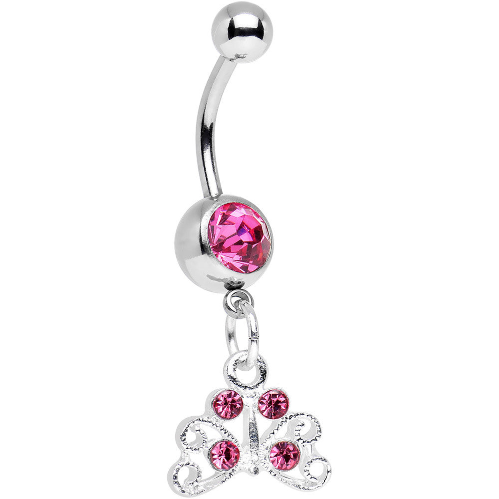 Pink Gem Pretty Petite Butterfly Dangle Belly Ring