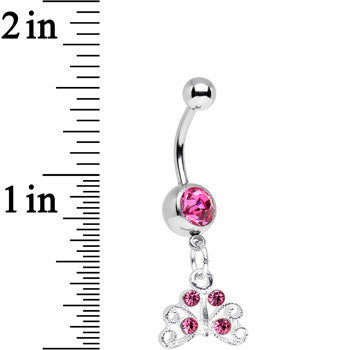 Pink Gem Pretty Petite Butterfly Dangle Belly Ring