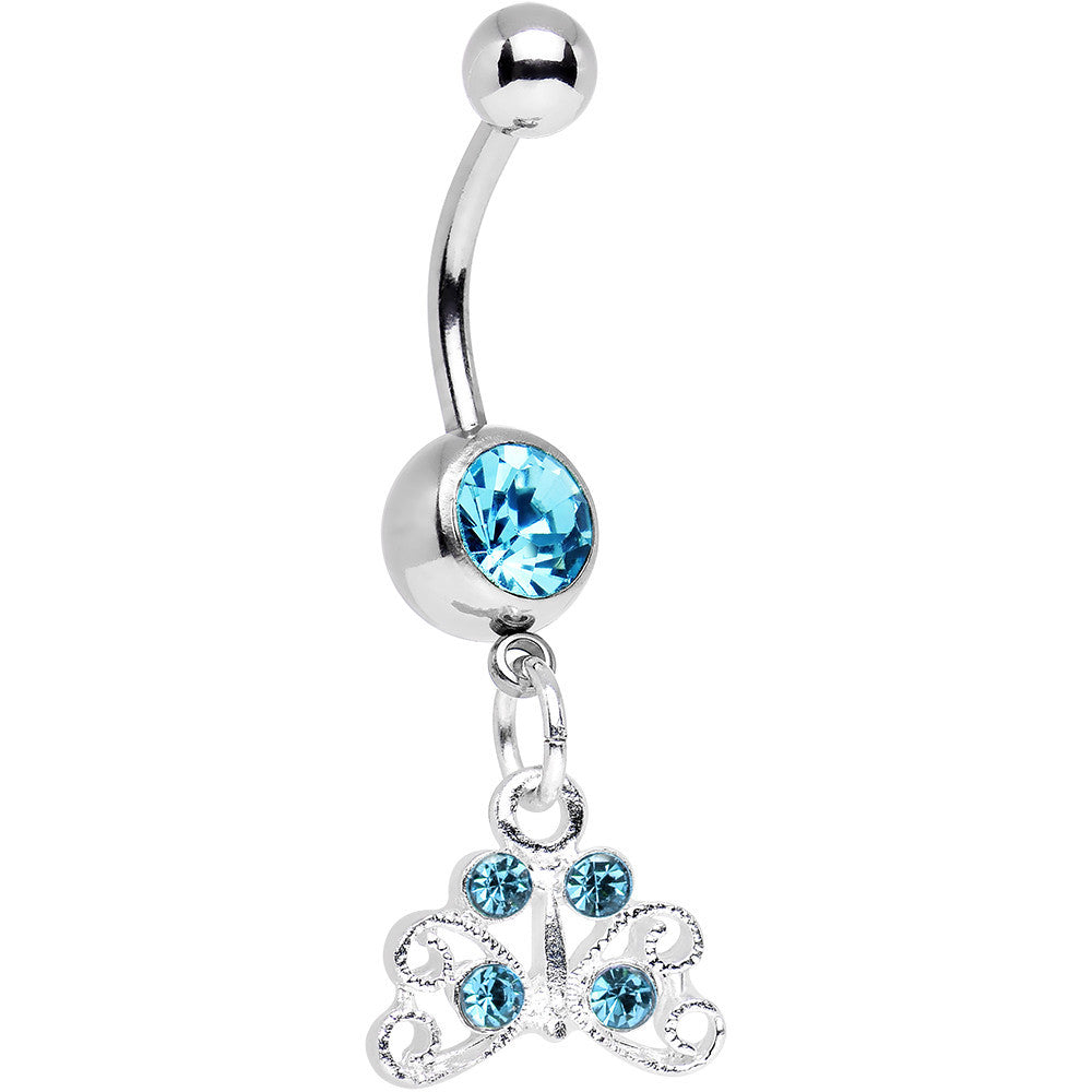 Aqua Gem Pretty Petite Butterfly Dangle Belly Ring