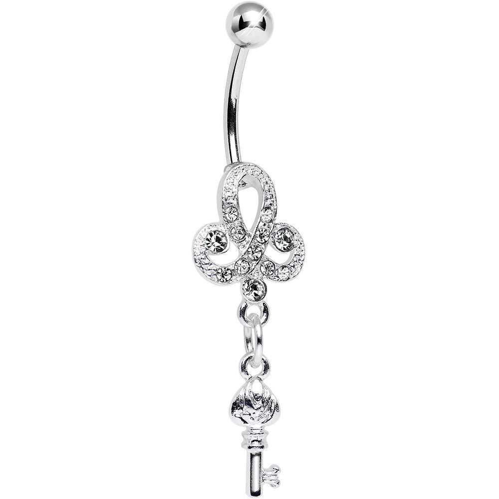 Clear Gem Sparkling Clover Glamour Key Dangle Belly Ring