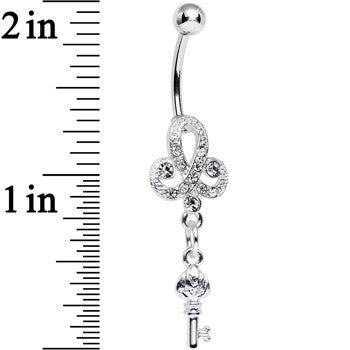 Clear Gem Sparkling Clover Glamour Key Dangle Belly Ring