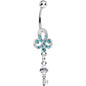 Aqua Gem Sparkling Clover Glamour Key Dangle Belly Ring