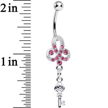 Pink Gem Sparkling Clover Glamour Key Dangle Belly Ring