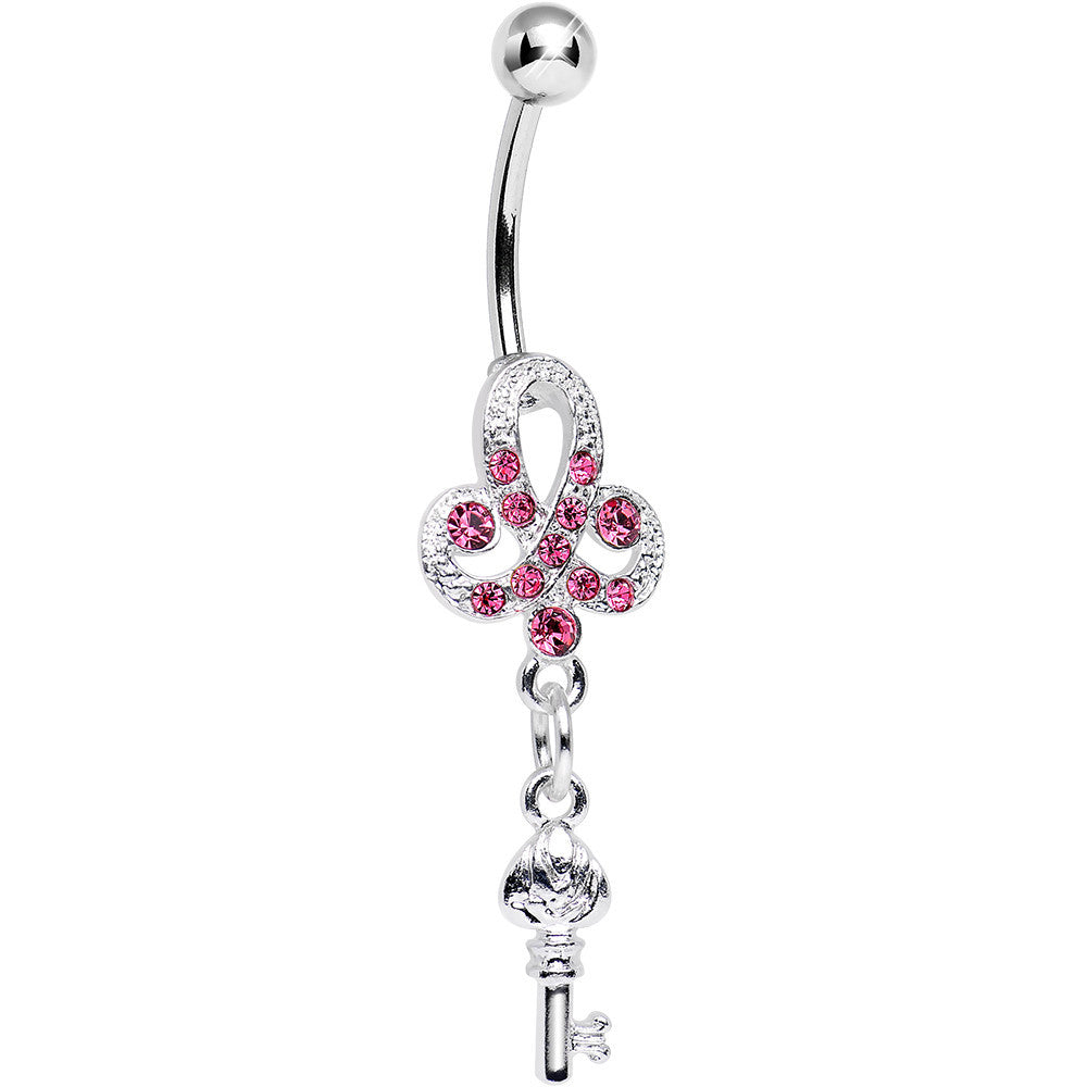 Pink Gem Sparkling Clover Glamour Key Dangle Belly Ring