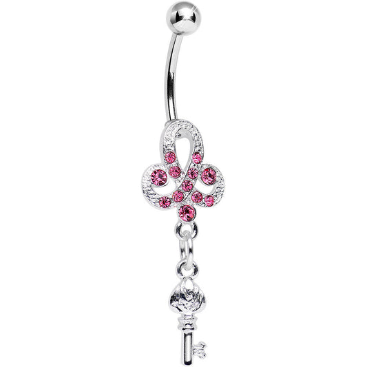 Pink Gem Sparkling Clover Glamour Key Dangle Belly Ring