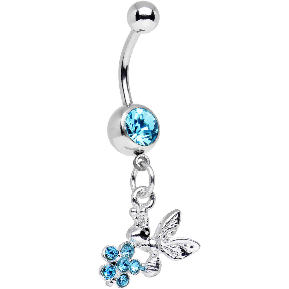 Aqua Gem Princess Honeypot Bee and Flashy Flower Dangle Belly Ring