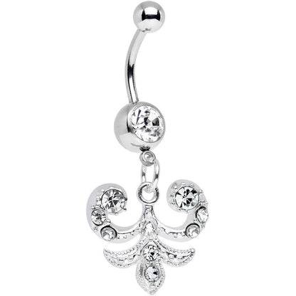 Clear Gem Elaborate French Swirls Dangle Belly Ring