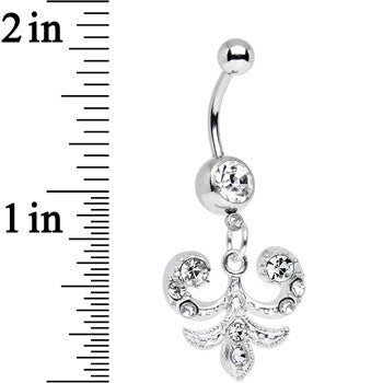 Clear Gem Elaborate French Swirls Dangle Belly Ring