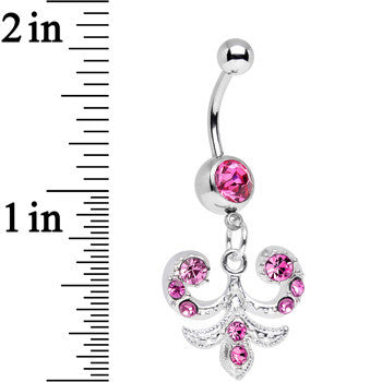 Pink Gem Elaborate French Swirls Dangle Belly Ring