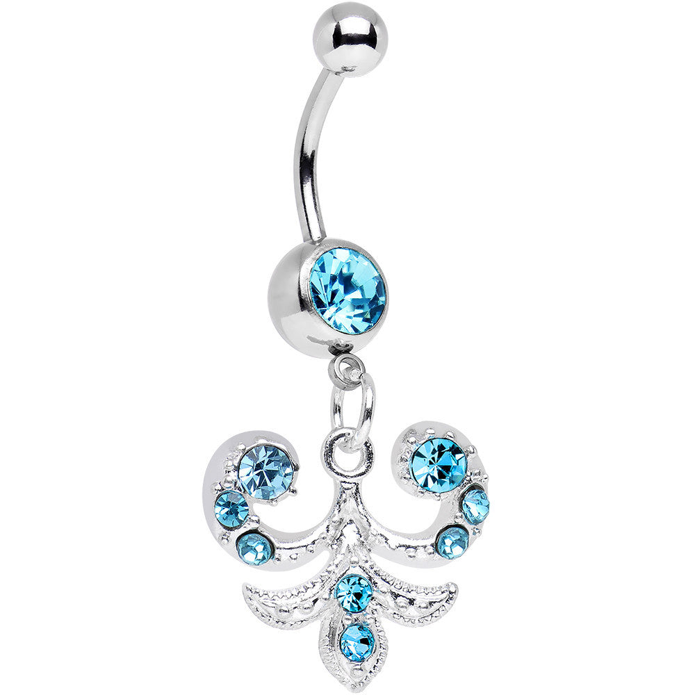 Aqua Gem Elaborate French Swirls Dangle Belly Ring