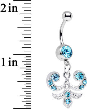 Aqua Gem Elaborate French Swirls Dangle Belly Ring