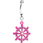 Pink Gem Sea to Sea Pink Ship Wheel Dangle Belly Ring