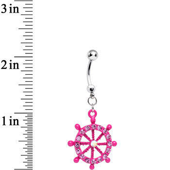 Pink Gem Sea to Sea Pink Ship Wheel Dangle Belly Ring