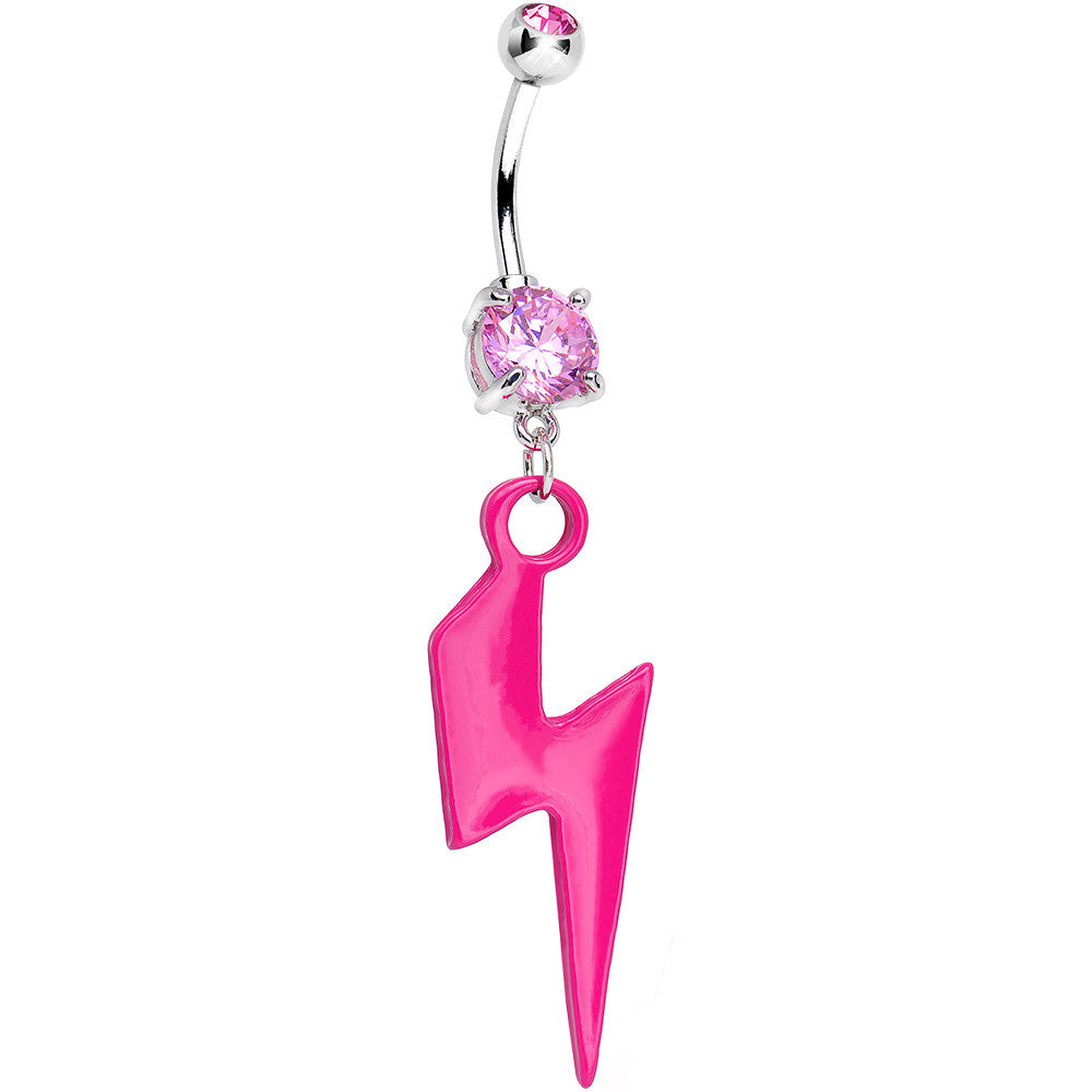 Pink Gem Dynamite Pink Lightning Bolt Dangle Belly Ring