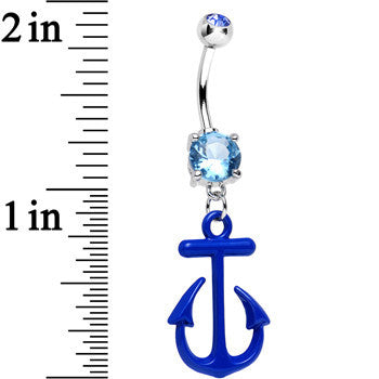 Aqua Gem Nautical Blue Anchor Dangle Belly Ring