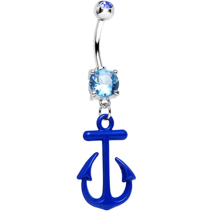 Aqua Gem Nautical Blue Anchor Dangle Belly Ring