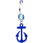 Aqua Gem Nautical Blue Anchor Dangle Belly Ring