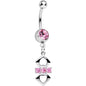 Pink Cubic Zirconia Double Heart Cut Out Dangle Belly Ring