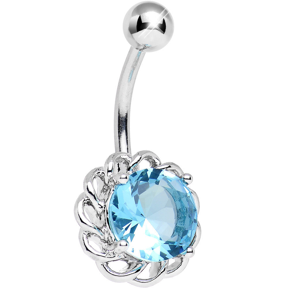 Aqua Cubic Zirconia Sparkle Flower Belly Ring