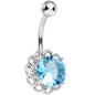 Aqua Cubic Zirconia Sparkle Flower Belly Ring