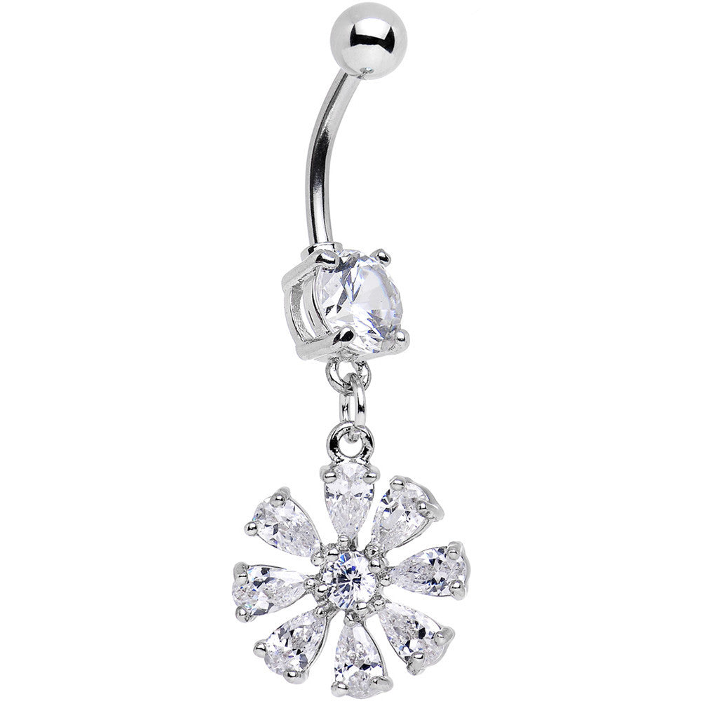 Clear Cubic Zirconia Mandala Flower Dangle Belly Ring