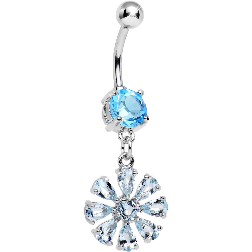 Aqua Cubic Zirconia Mandala Flower Dangle Belly Ring