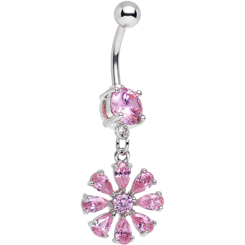 Pink Cubic Zirconia Mandala Flower Dangle Belly Ring