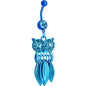 Aqua Gem Blue Stainless Steel Astute Owl Dangle Belly Ring