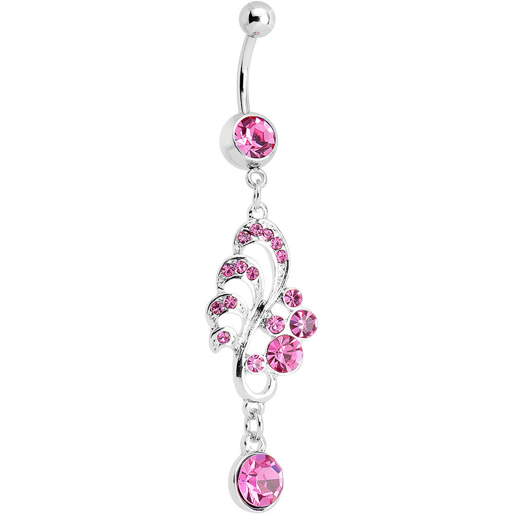 Pink Gem Summertime Drifting Leaf Dangle Belly Ring