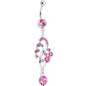 Pink Gem Summertime Drifting Leaf Dangle Belly Ring