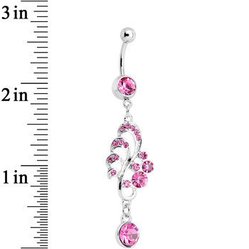 Pink Gem Summertime Drifting Leaf Dangle Belly Ring