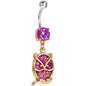 Purple Imitation Opal Gold Plated Wise Owl Dangle Belly Ring