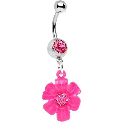 Pink Gem Fresh from the Garden Pink Flower Dangle Belly Ring